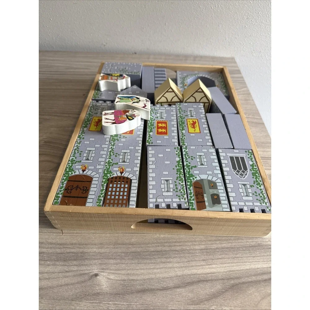 Retired Melissa & Doug Castle Blocks Play Set Wooden Collectible Play Complete